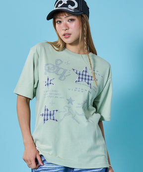 ※WEB限定 sqnz motif applique tee / 半袖 クルーネック プリント 刺繍 レイヤード ユニセックス ワッペン ミント