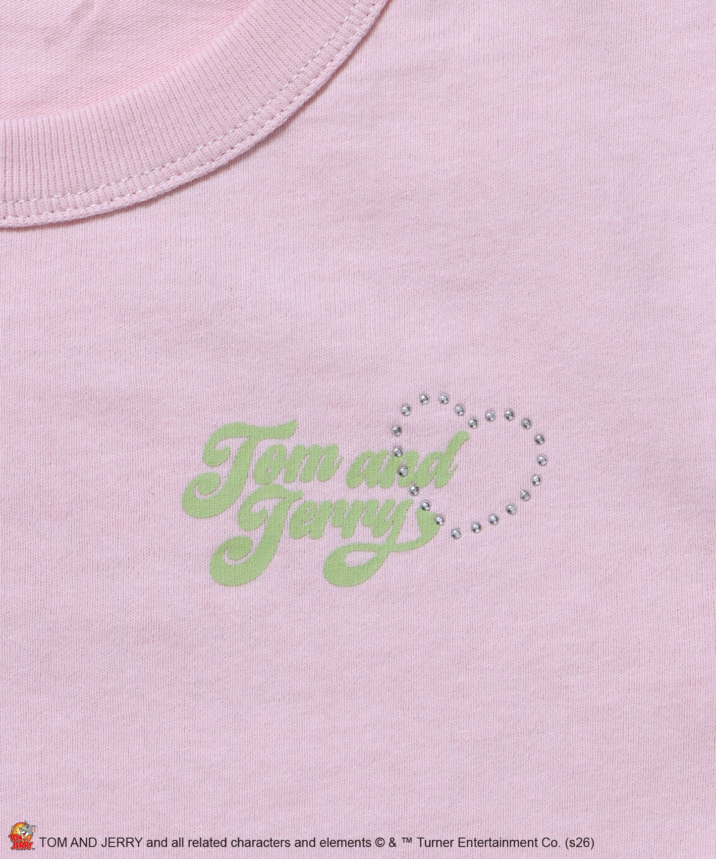 TJ HEART BABE TEE / レディース トムとジェリー Tシャツ 半袖 クルーネック プリント ラインストーン ピチT ちびT ライトピンク