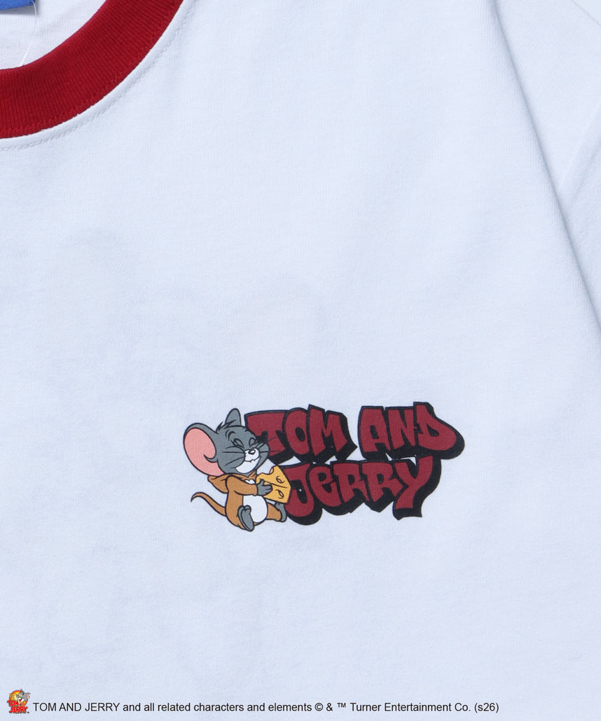 TJ COSTUME RINGER TEE / トムとジェリー リンガー Tシャツ 半袖 クルーネック 刺繍 オーバーサイズ ホワイト