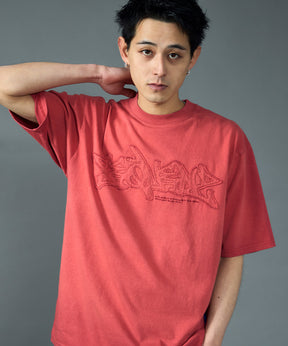 FADE APPLIQUE LOGO TEE / Tシャツ クルーネック 半袖 加工 古着 レッド