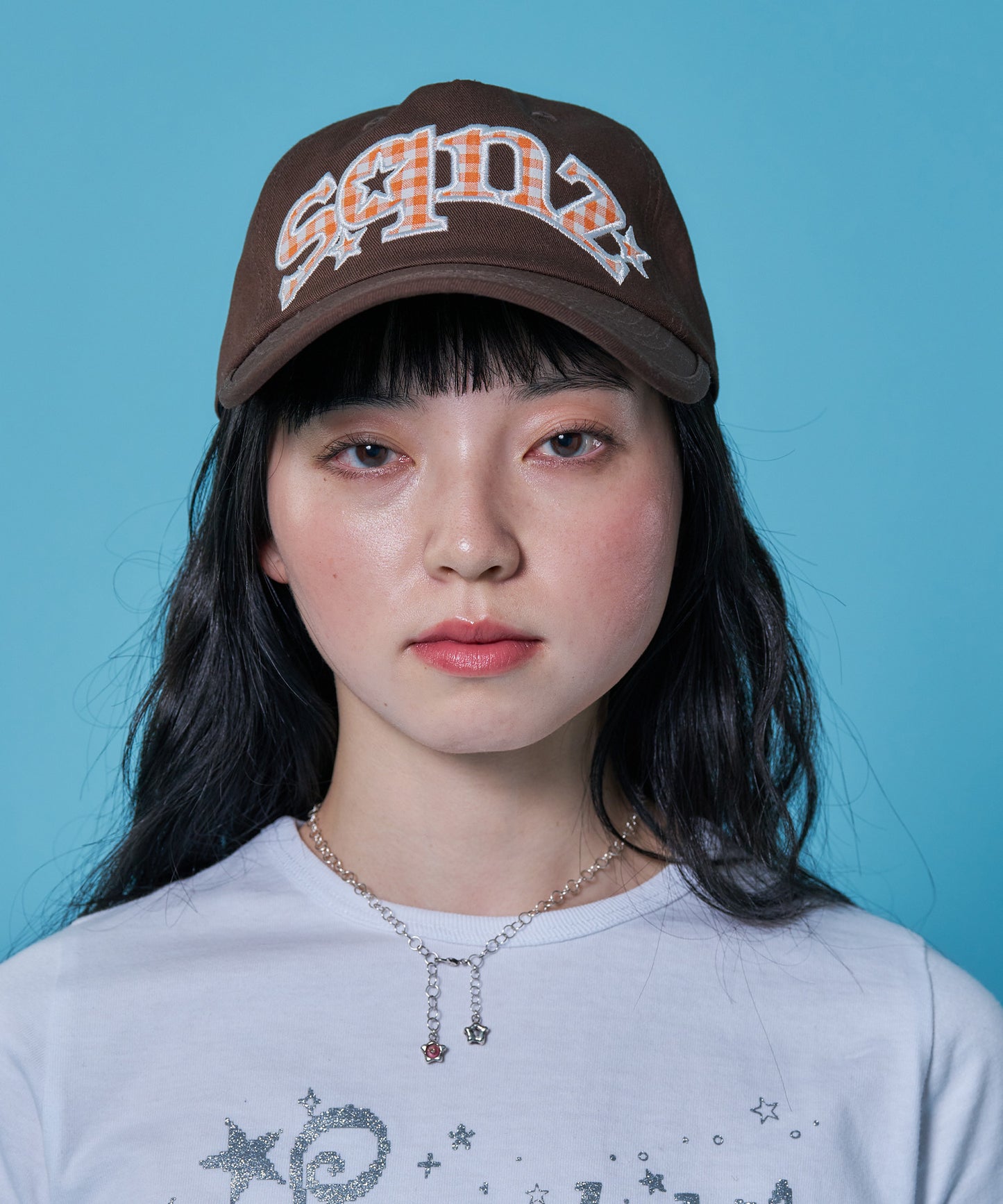 ≪予約商品≫sqnz gingham logo cap / キャップ 帽子 ワッペン ベースボール ユニセックス 刺繍 ブラウン