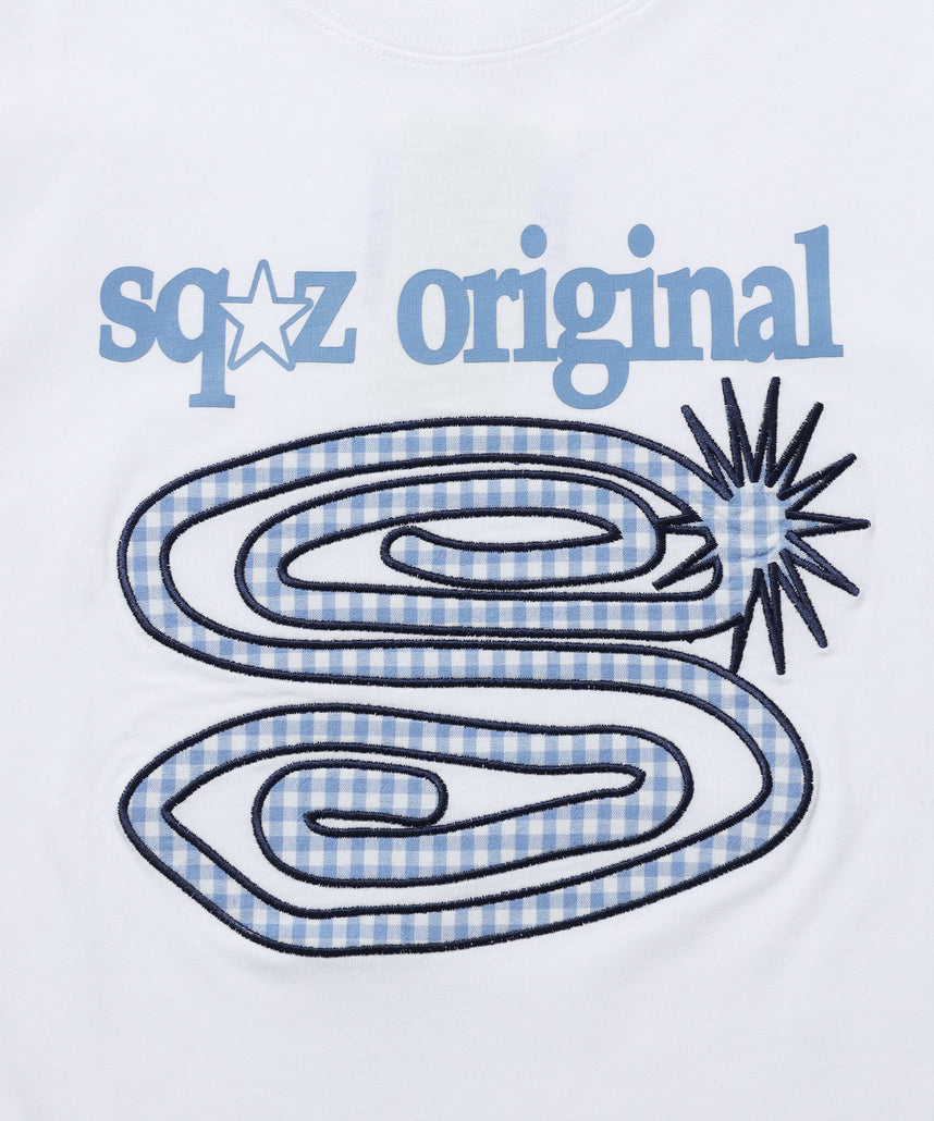 ※WEB限定 / ぐるぐるワッペン半袖Tシャツ / sqnz guru-guru patchwork tee ホワイト
