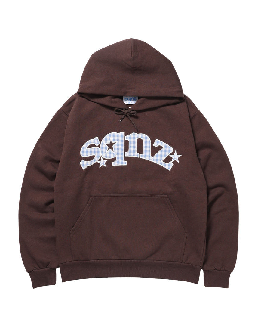※WEB限定 / 短丈裏起毛ジップパーカー / sqnz gingham applique pk ブラウン