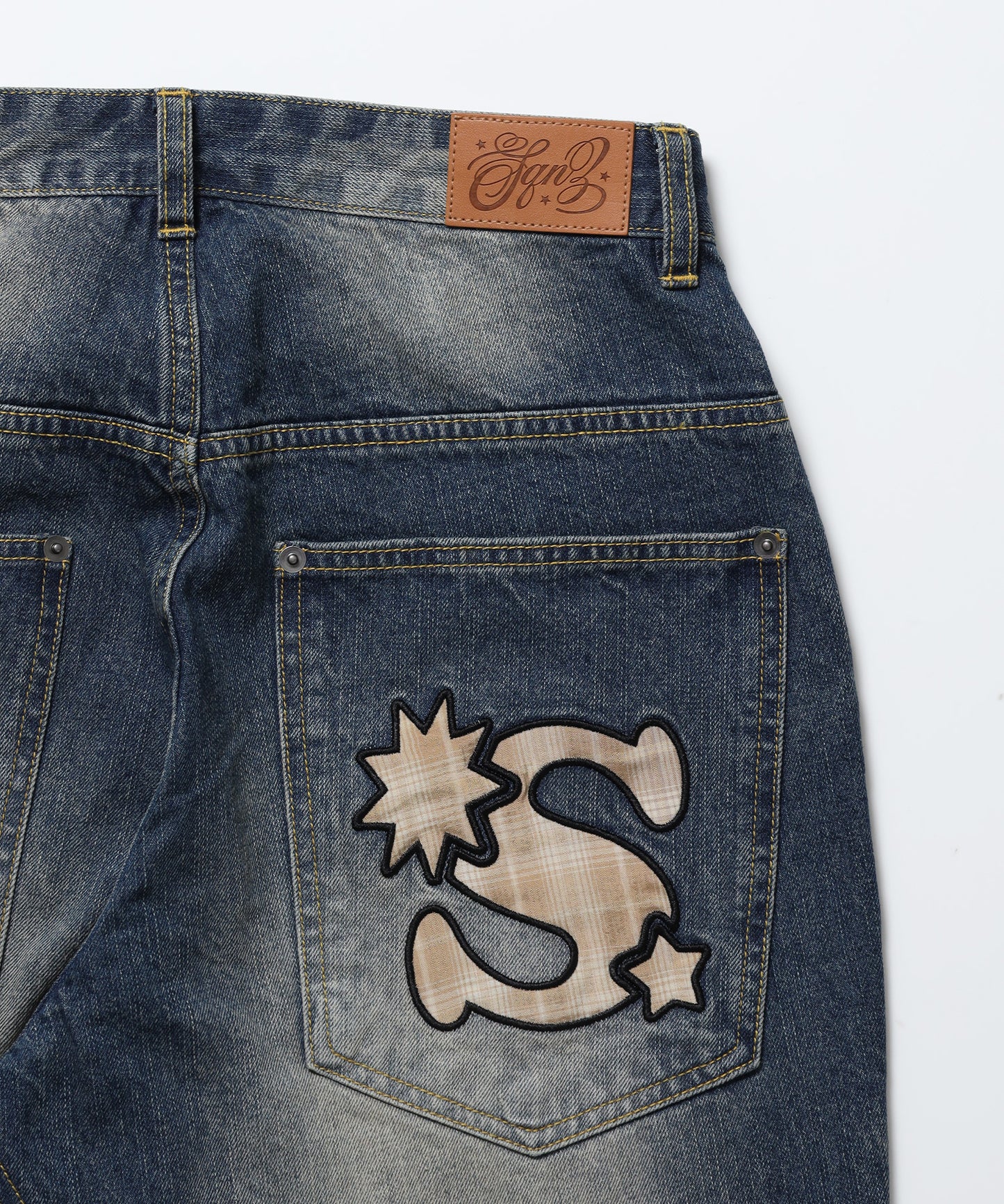 ※WEB限定 /  ワイドデニムパンツ / sqnz seam design applique denim ネイビー