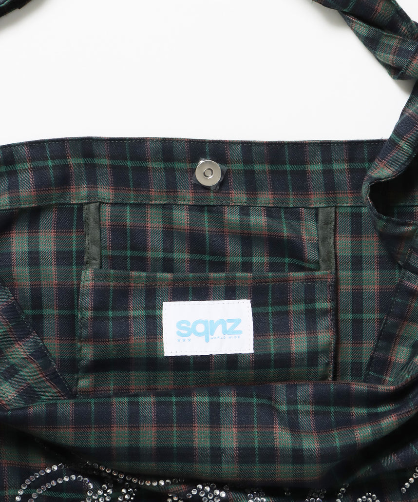 ≪予約商品≫sqnz favorite kira-kira totebag / ラインストーン バック チェック柄 2way ユニセックス グリーン