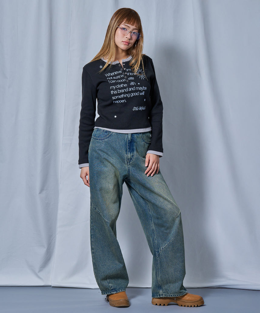 WEB限定 / バイカラーヘンリーネック長袖T / sqnz fake layered henley