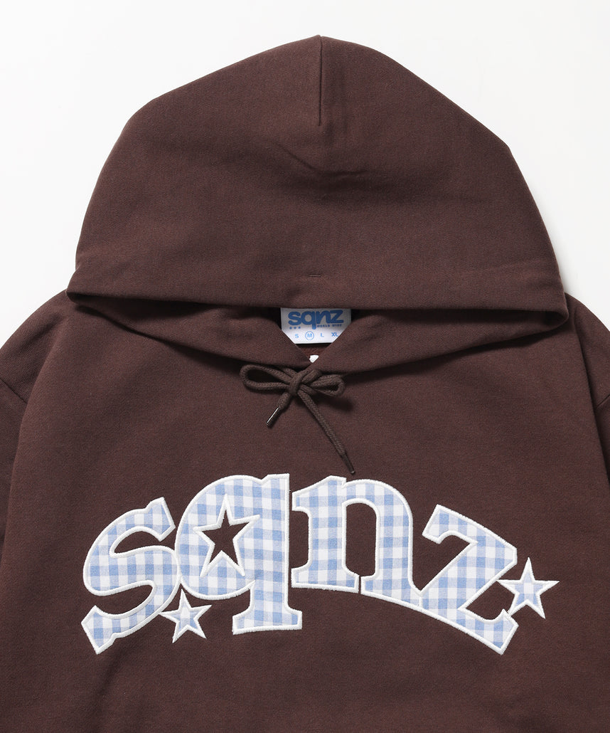 ※WEB限定 / 短丈裏起毛ジップパーカー / sqnz gingham applique pk ブラウン