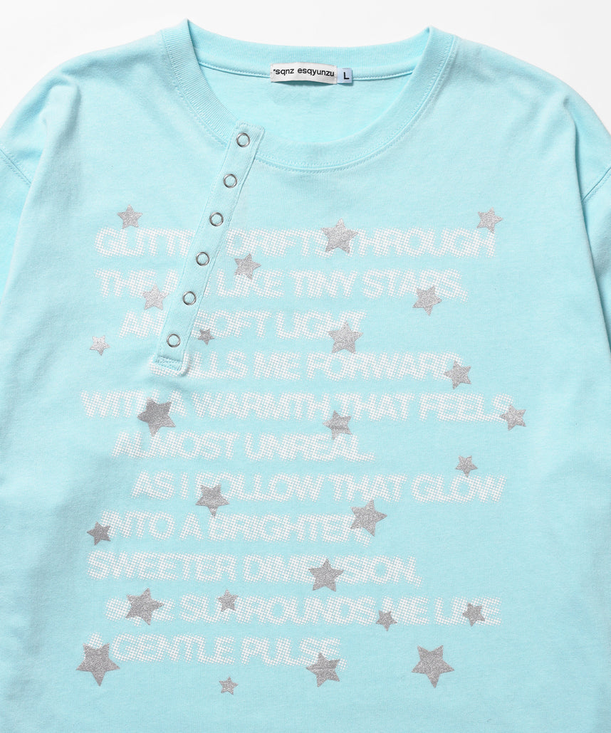 ※WEB限定 / ぼかしプリントヘンリーネックロンT / sqnzU BORDER L/S TEE ターコイズブルー
