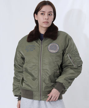 SOUVENIR EMB FLIGHT JACKET / スーベニアジャケット フライトジャケット 刺繍 ワッペン 着脱ボア衿 アウター ユニセックス カーキ