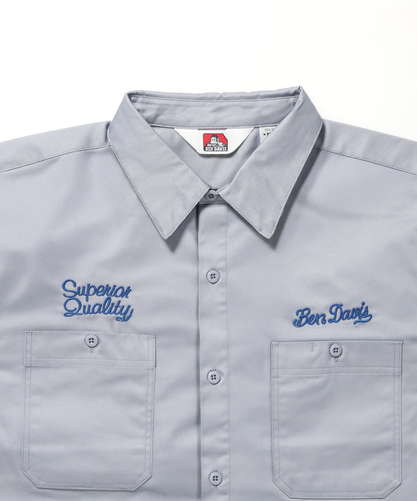 RACER S/S WORK SHIRT / 半袖 シャツ ワーク レギュラーカラー ボックスシルエット ライトグレー