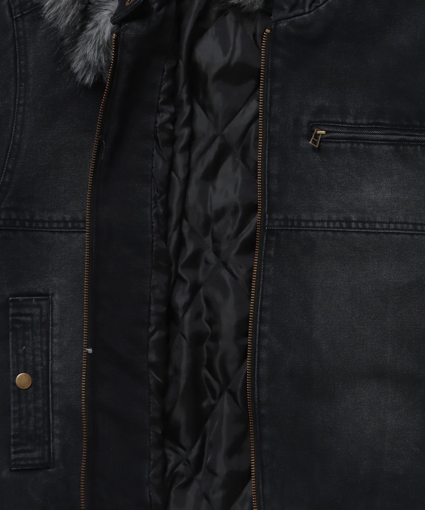 FUR DENIM HOODIE JKT / デニム ジャケット ファー 中綿 ダブルジップ フーディ ブラック