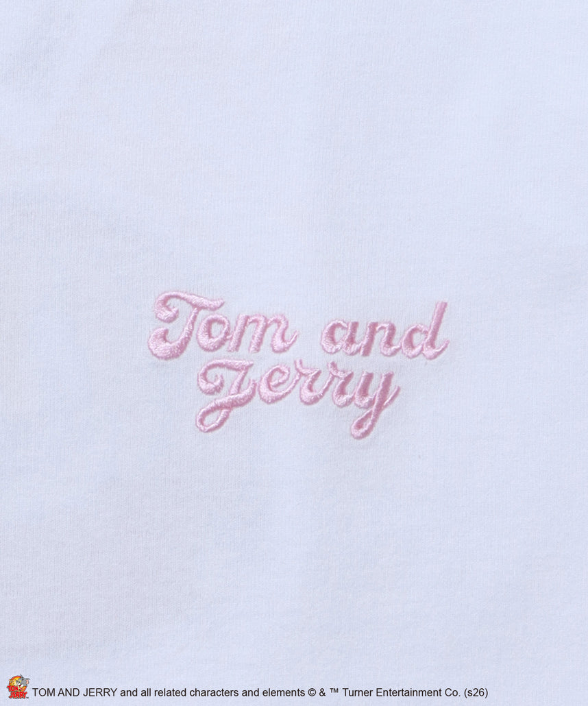TJ CHERRY FLOCKY S/S TEE / トムとジェリー Tシャツ 半袖 クルーネック プリント 刺繍 オーバーサイズ ホワイト