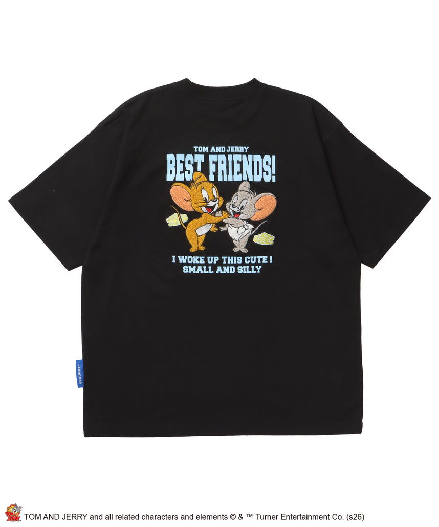 TJ IT LOOKS GOOD TEE / トムとジェリー 半袖 クルーネック プリント 刺繍 ワンポイント ユニセックス オーバーサイズ レイヤード ブラック