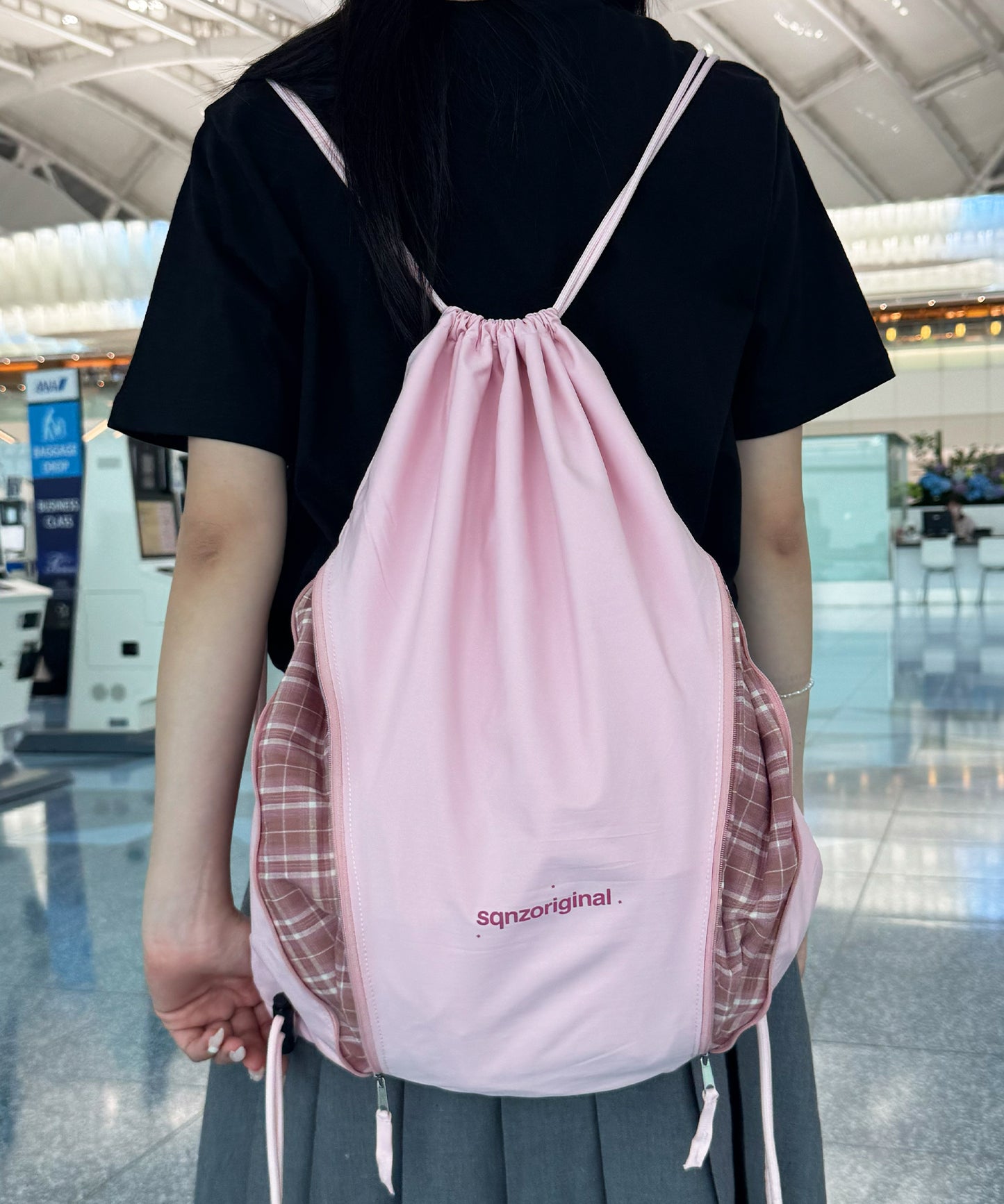 ≪予約商品≫※WEB限定 / 2WAY仕様 /チェックジップナップサック /sqnz zip knapsack ライトピンク