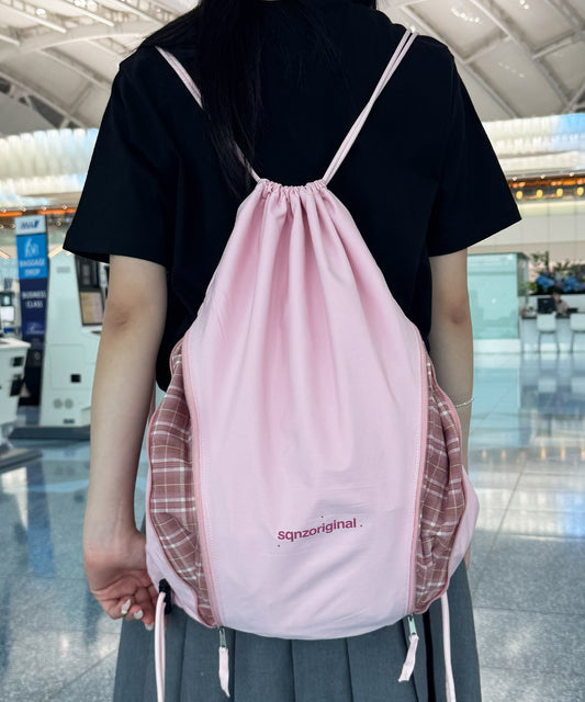 ※WEB限定 / 2WAY仕様 /チェックジップナップサック /sqnz zip knapsack ライトピンク