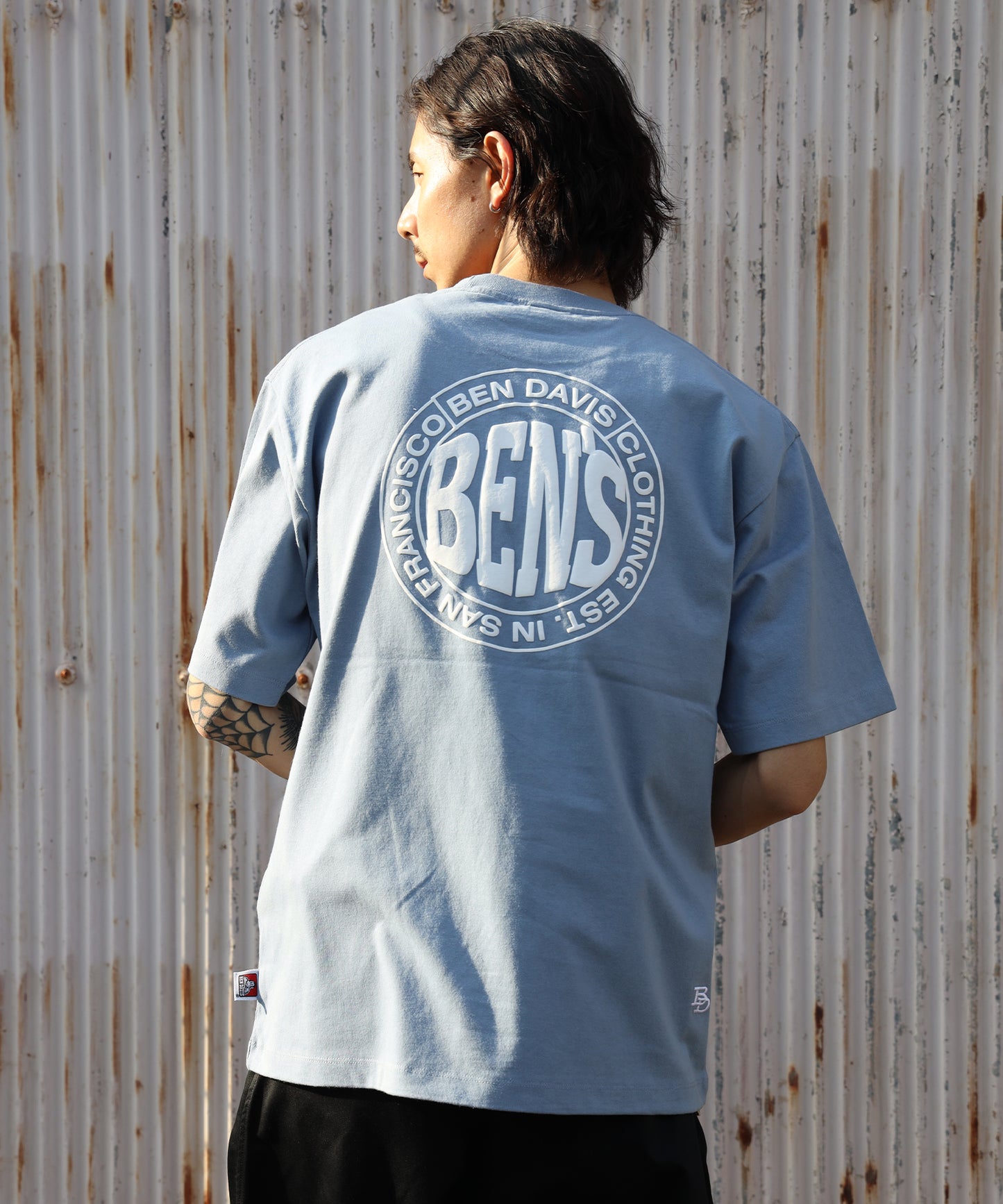 CIRCLE BEN‘S TEE / サークルロゴ Tシャツ 刺繍 半袖 シンプルロゴ ブルーグレー