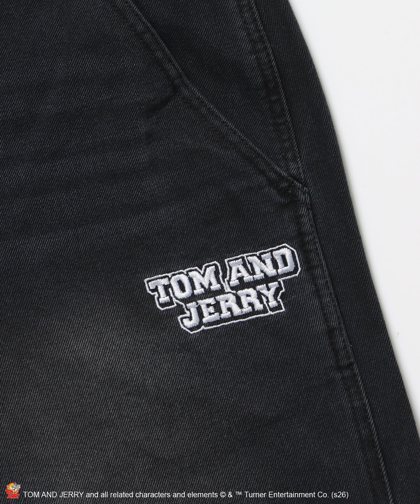TJ STREET SHORTS DENIM / トムとジェリー ハーフパンツ ショーツ ジョーツデニム ワイド パンツ ボトムス 刺繍 加工 リジッド ワッペン ブラック