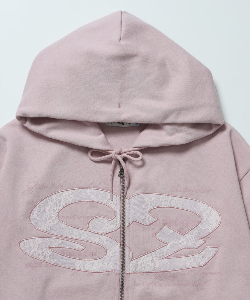 レースロゴジップパーカー / sqnzU oval lace logo zip p/k