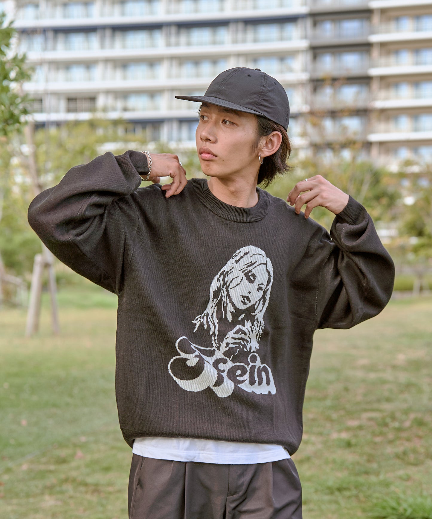 GIRL JQD C/N SPRING SWEATER / 女性 柄 ジャガード ニット　ブラック