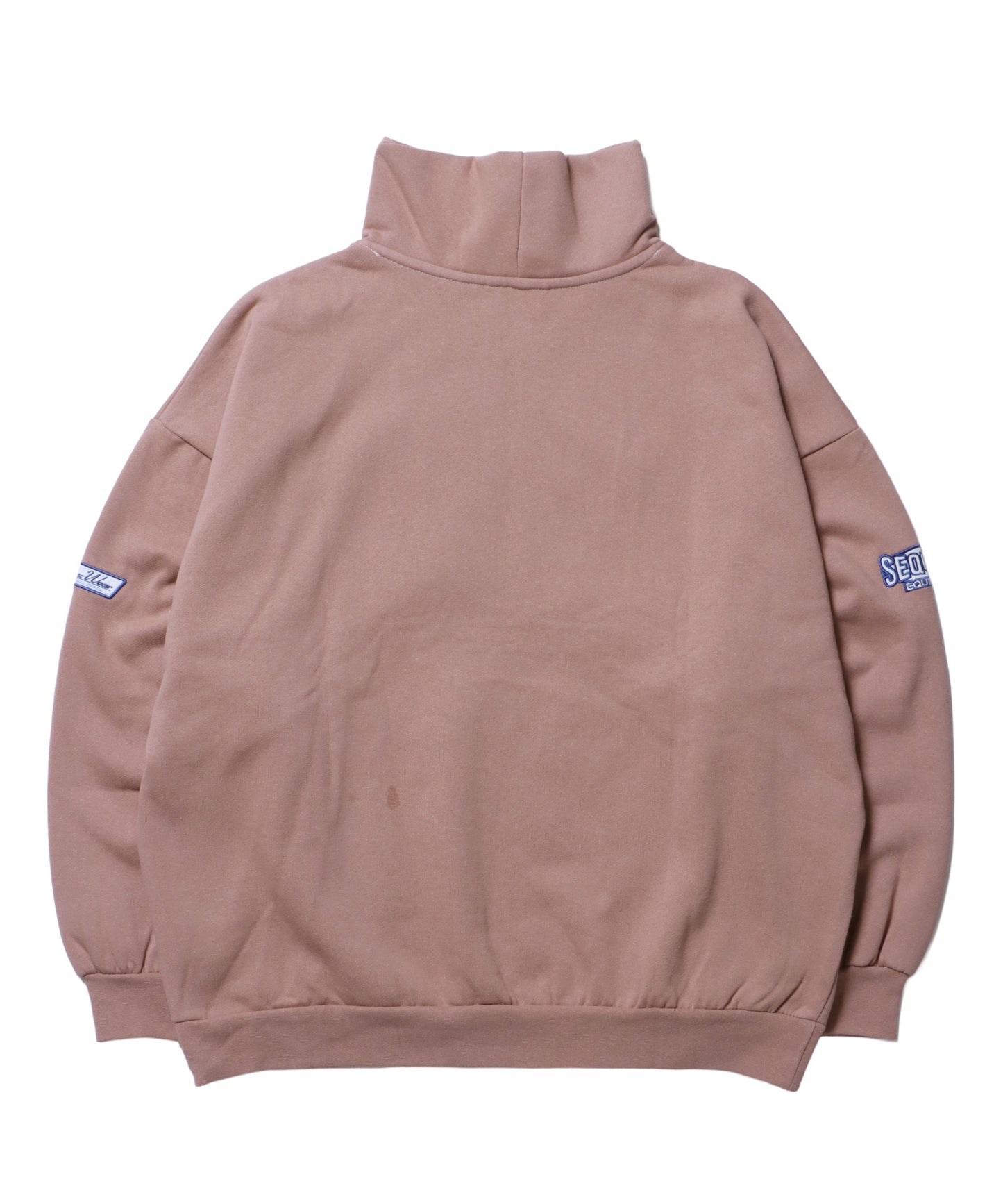 90s 1/2 ZIP SWEAT / 裏起毛 オーバーサイズ プルオーバー スウェット ルーズシルエット ハーフジップ 刺繍 ポケット ジップアップ セットアップ ピンク ≪SET UP着用可能≫