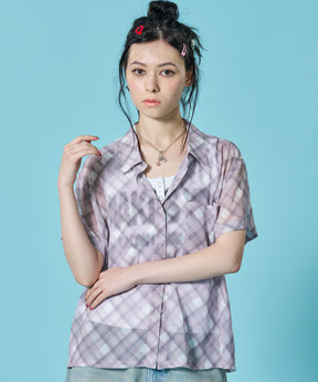 ※WEB限定 / レディースチェック半袖シャツ / sqnz sheer check shirts ピンク