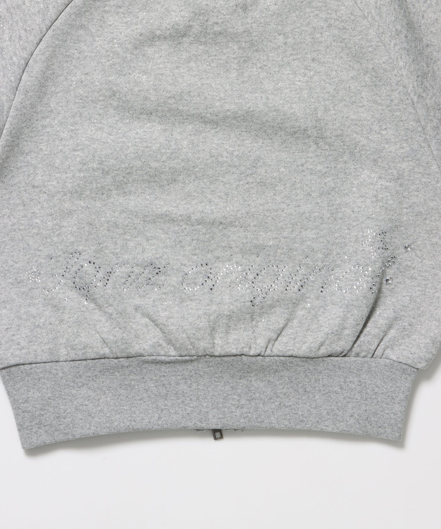 sqnz glitter zip top / グリッター ダブルジップ ジップスウェット 裏起毛 ラインストーン 【セットアップ着用可能】 グレー