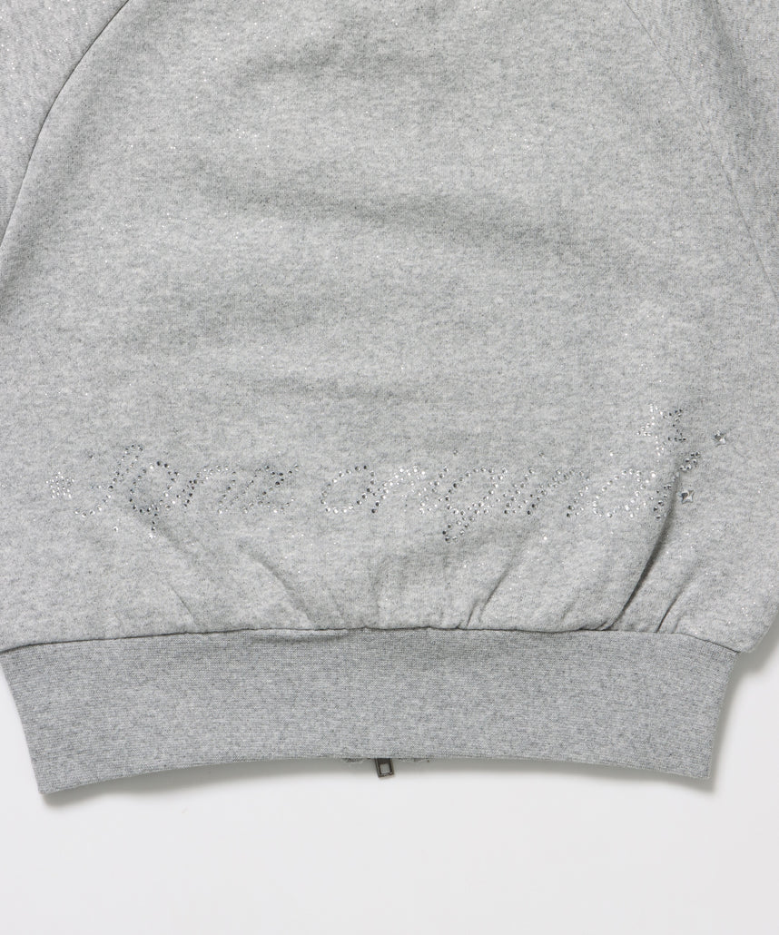 sqnz glitter zip top / グリッター ダブルジップ ジップスウェット 裏起毛 ラインストーン 【セットアップ着用可能】 グレー