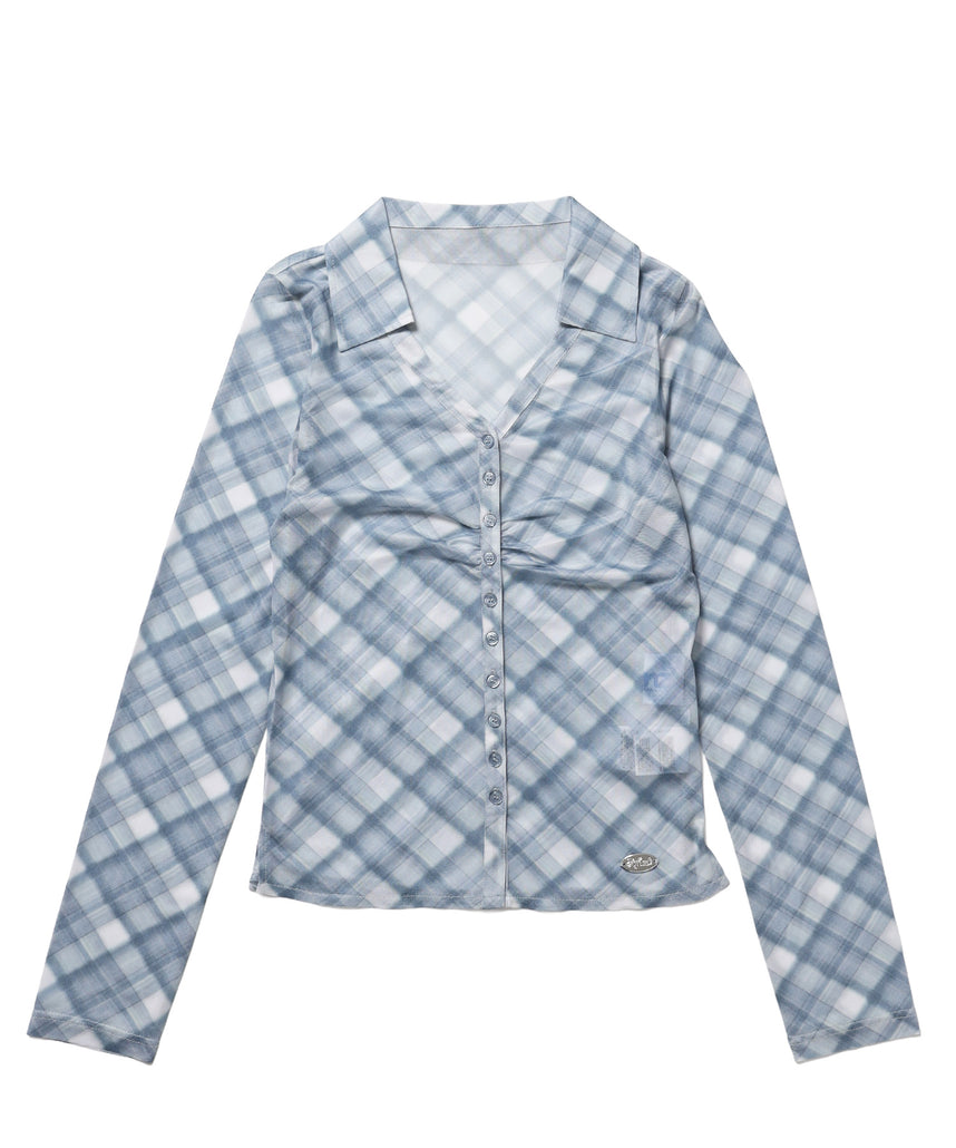 ※WEB限定 / レディースギャザー長袖シャツ / sqnz sheer gather l/s shirts サックスブルー