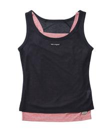 sqnz sheer layered tank / レディース シアー レイヤード ピスネーム メタルプレート タンクトップ クルーネック ネイビー