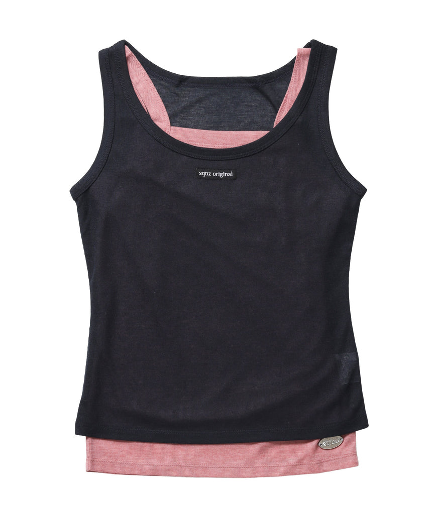 ※WEB限定 /  レディース配色タンクトップ / sqnzsheer layered tank  ネイビー