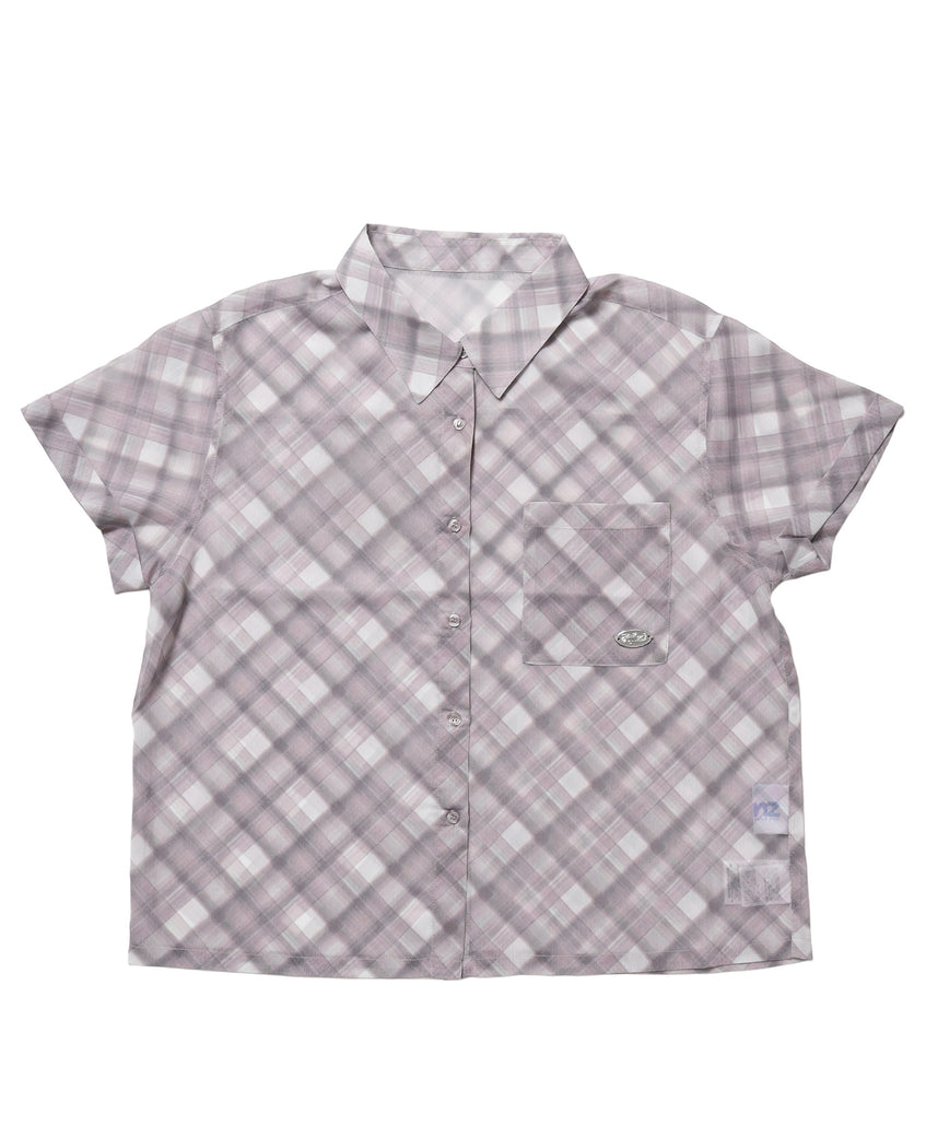 ※WEB限定 / レディースチェック半袖シャツ / sqnz sheer check shirts ピンク