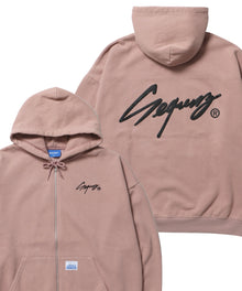 WORK AGING ZIP P/K / 古着風 シンプル ロゴ ワンポイント フルジップ パーカー　ピンク