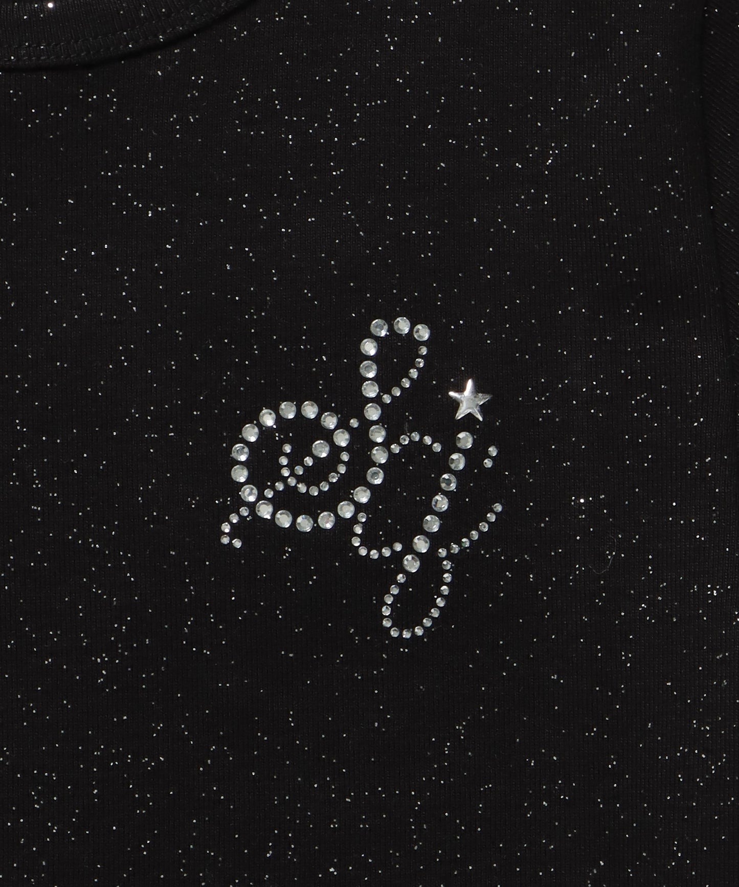 ≪予約商品≫sqnz glitter compact tee / 半袖 プリント Tシャツ ワンポイント ラインストーン レディース ピチT ちびT 【セットアップ着用可能】 ブラック