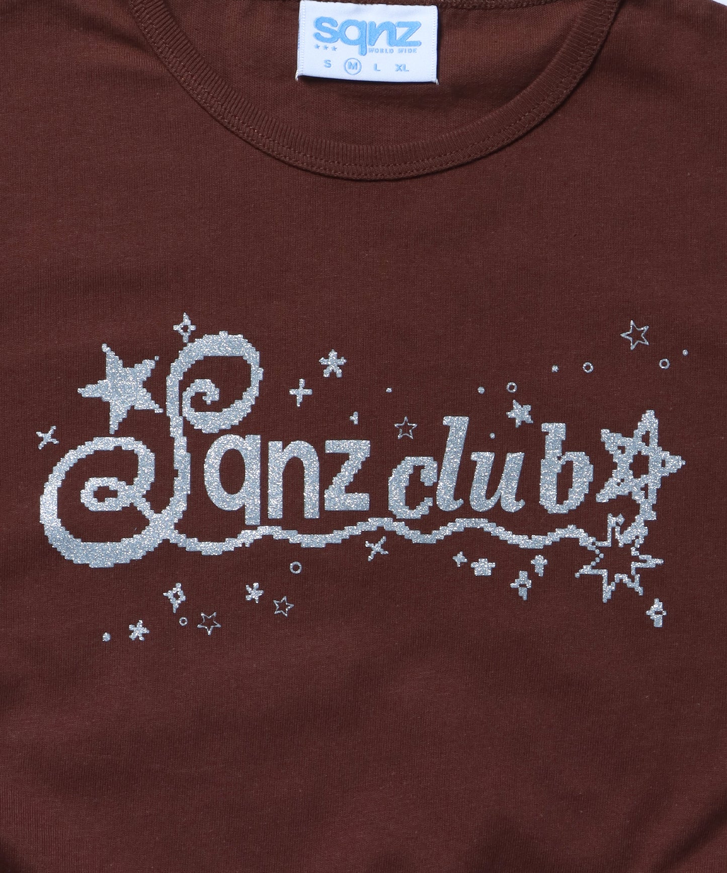 ※WEB限定 /  レディースラメプリントTシャツ / sqnz side shearing glitter tee ブラウン
