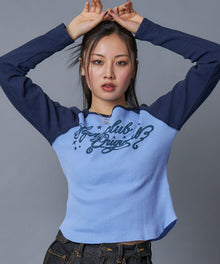 sqnz angel thermal / ロンT クルーネック ラグラン サーマル ワッフル 長袖 プリント ネイビー