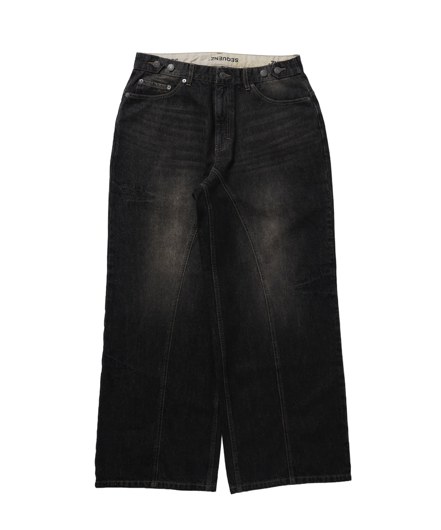 ※WEB限定 / ワイドデニムパンツ / sqnz seam design applique denim ブラウン