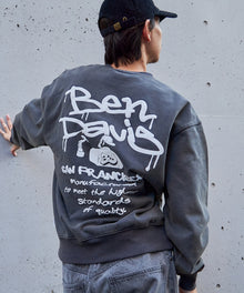DRIP LOGO HARDWASH CREW / ロゴ ビッグ スウェット プルオーバー ヴィンテージ加工 チャコール