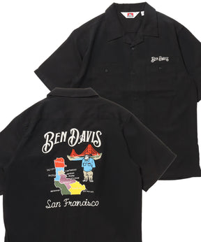 SOUVENIR EMB O/C SHIRT / 半袖 シャツ 刺繍 オープンカラー ヴィンテージライク ブラック