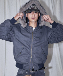 FUR SQNZ BOMBER JACKET / オーバーサイズ ジャケット アウター ブルゾン 中綿 加工 ジップ ブラック