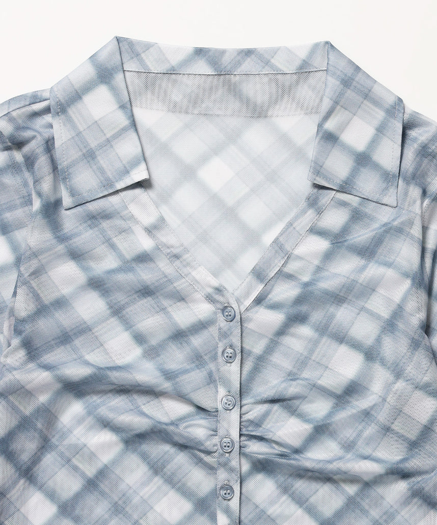 ※WEB限定 / レディースギャザー長袖シャツ / sqnz sheer gather l/s shirts サックスブルー
