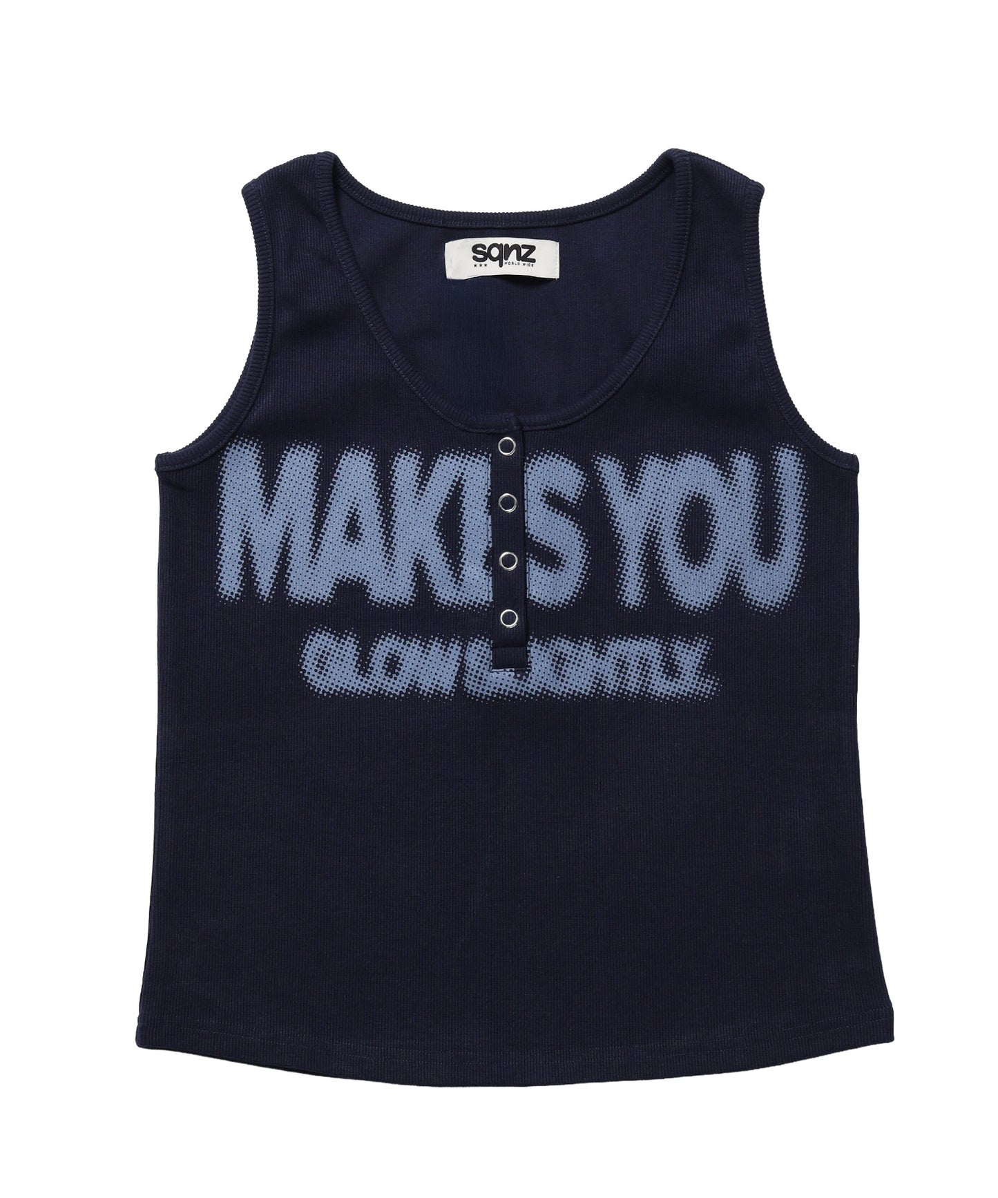 ※WEB限定 / レディースヘンリーネックタンクトップ / sqnz blur logo henley tank top ネイビー