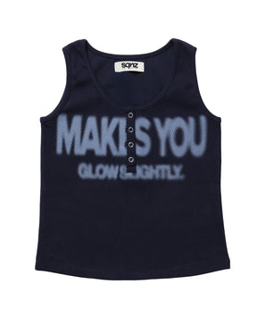 ≪予約商品≫sqnz blur logo henley tank top / レディース ヘンリーネック タンクトップ テレコ生地 プリント ネイビー