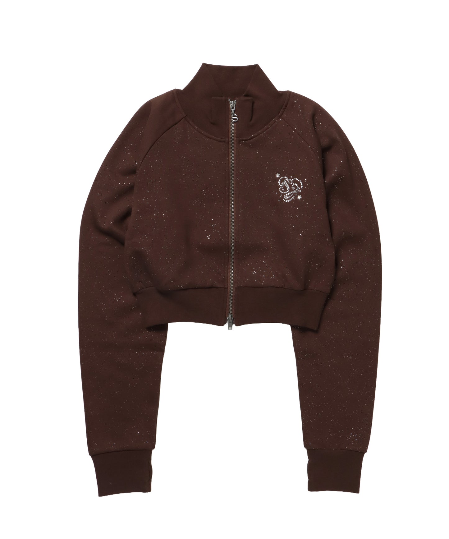 sqnz glitter zip top / グリッター ダブルジップ ジップスウェット 裏起毛 ラインストーン 【セットアップ着用可能】 モカ