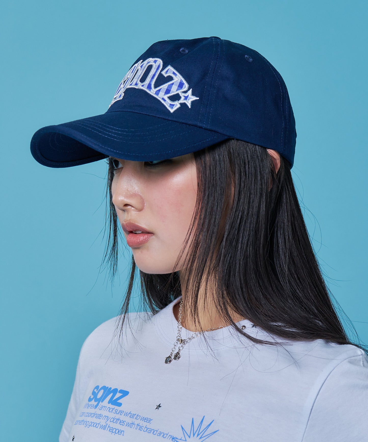 ≪予約商品≫sqnz gingham logo cap / キャップ 帽子 ワッペン ベースボール ユニセックス 刺繍 ネイビー