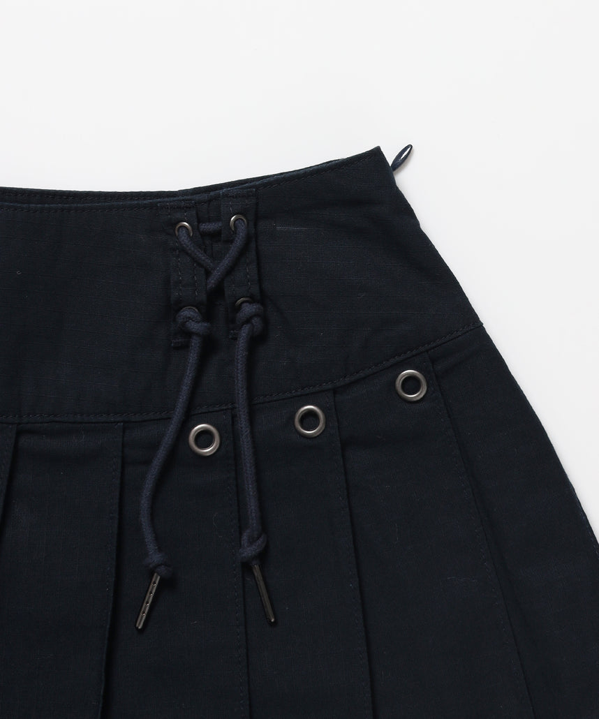 ※WEB限定 /  レディースアイレットプリーツミニスカート / sqnz eyelet pleats skirt ダークネイビー