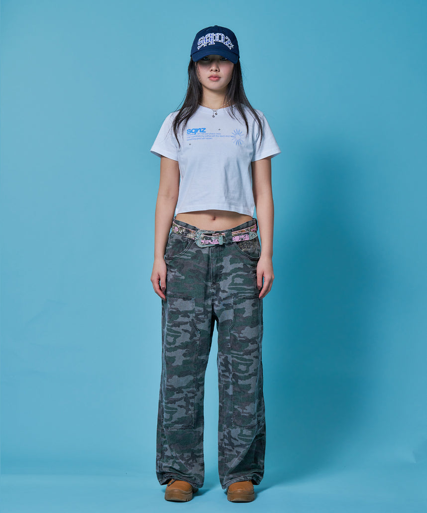 sqnz logo babe tee / 半袖 ワンポイント レディース クルーネック ピチT ちびT へそ出し ホワイト