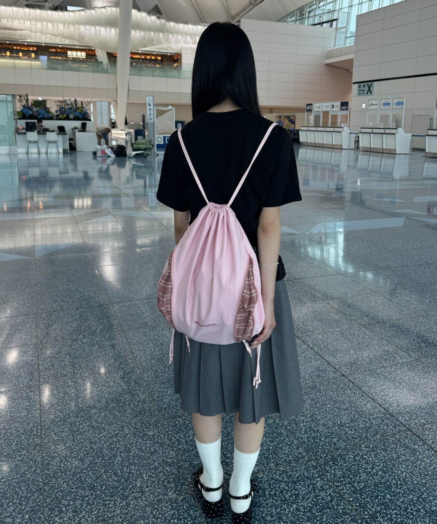 ≪予約商品≫※WEB限定 / 2WAY仕様 /チェックジップナップサック /sqnz zip knapsack ライトピンク