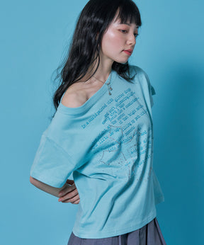 ※WEB限定 / レディースクロス半袖Tシャツ / sqnz one-shoulder cross tee グリーン