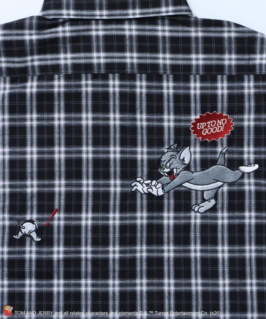 TJ ASSORTMENT EMB. SHIRT / トムとジェリー シャツ 半袖 レギュラーカラー 刺繍 チェック ストライプ ブラック