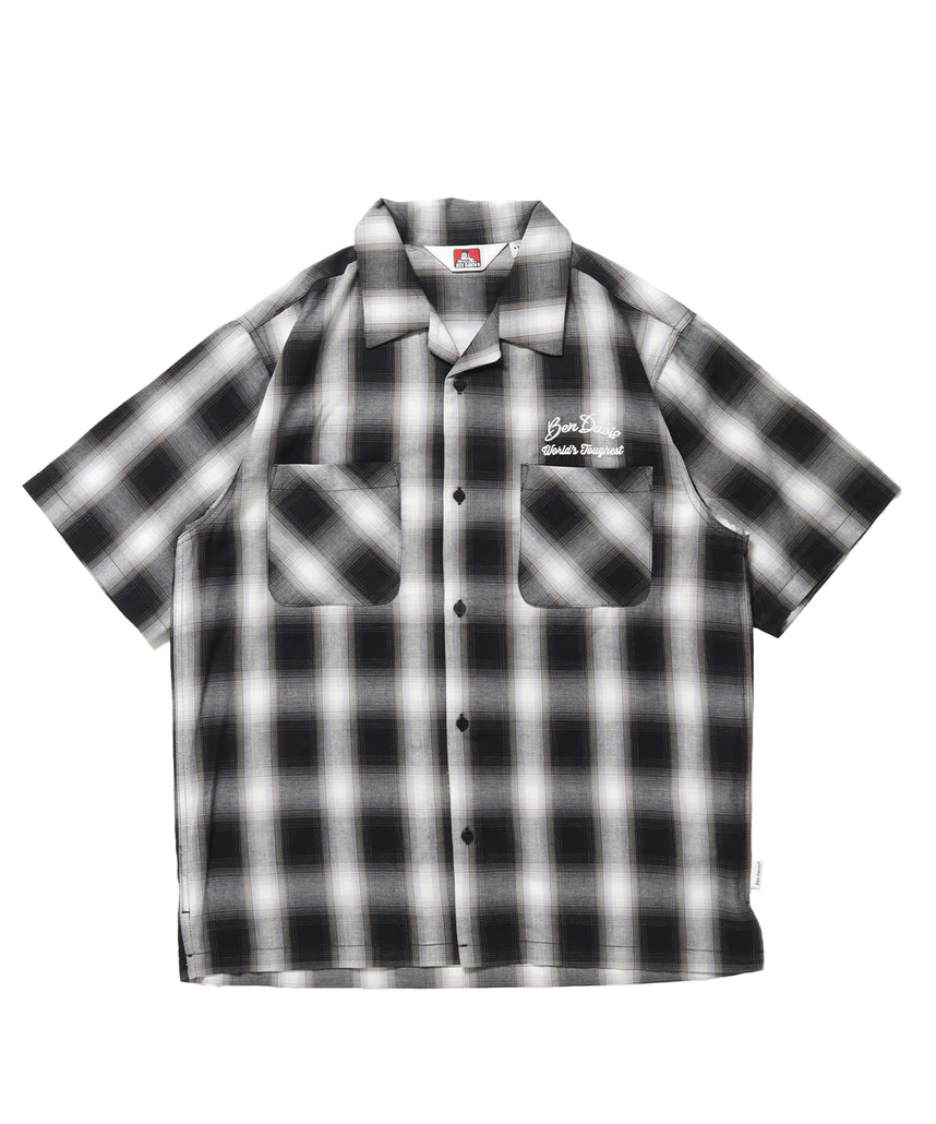 DRIVE EMB PLAID O/C SHIRT / 半袖 シャツ オープンカラー ヴィンテージライク オンブレチェック ブラック